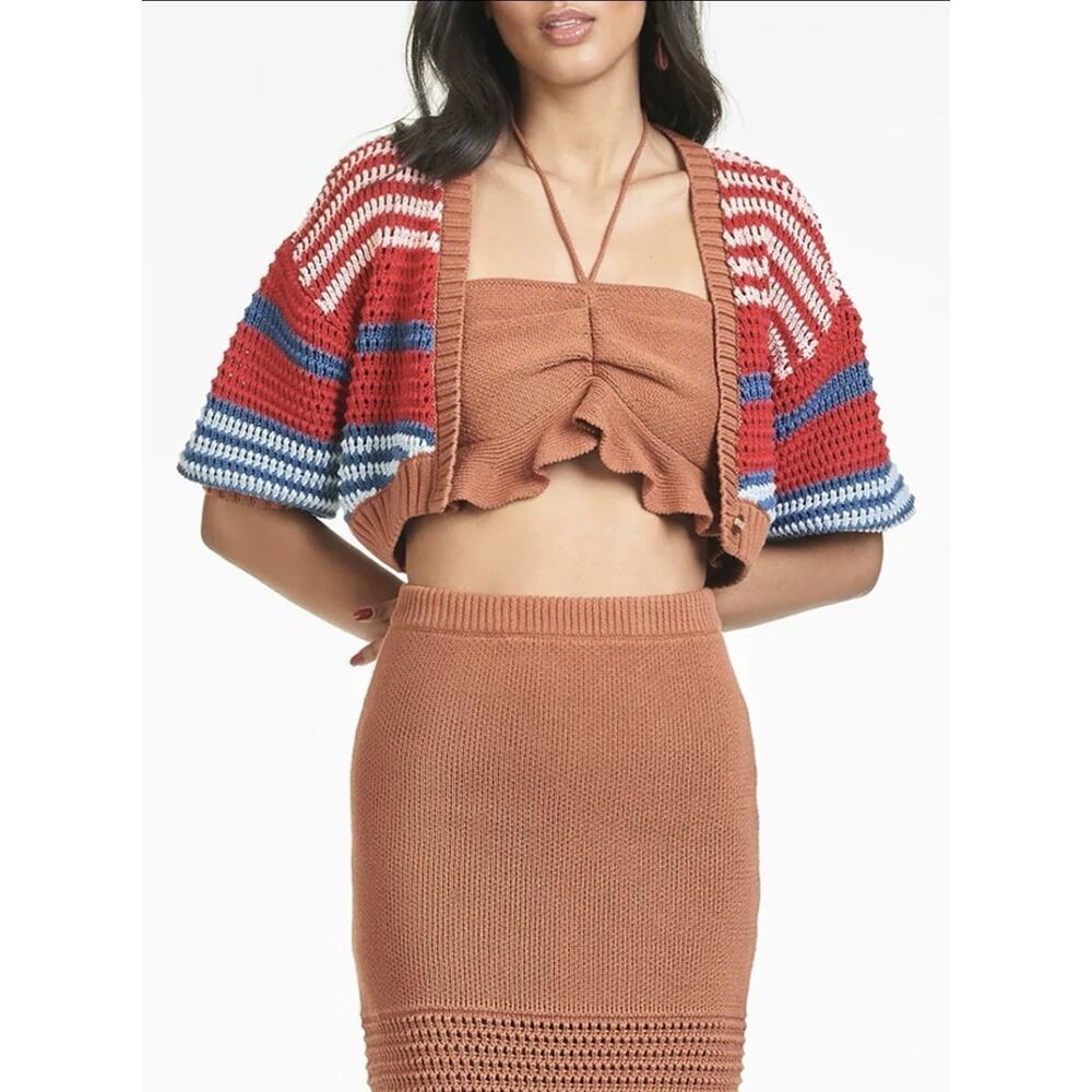 NWT Sachin Babi Stripe Crochet Knit “Penny” Crop Cardigan Sweater Size M